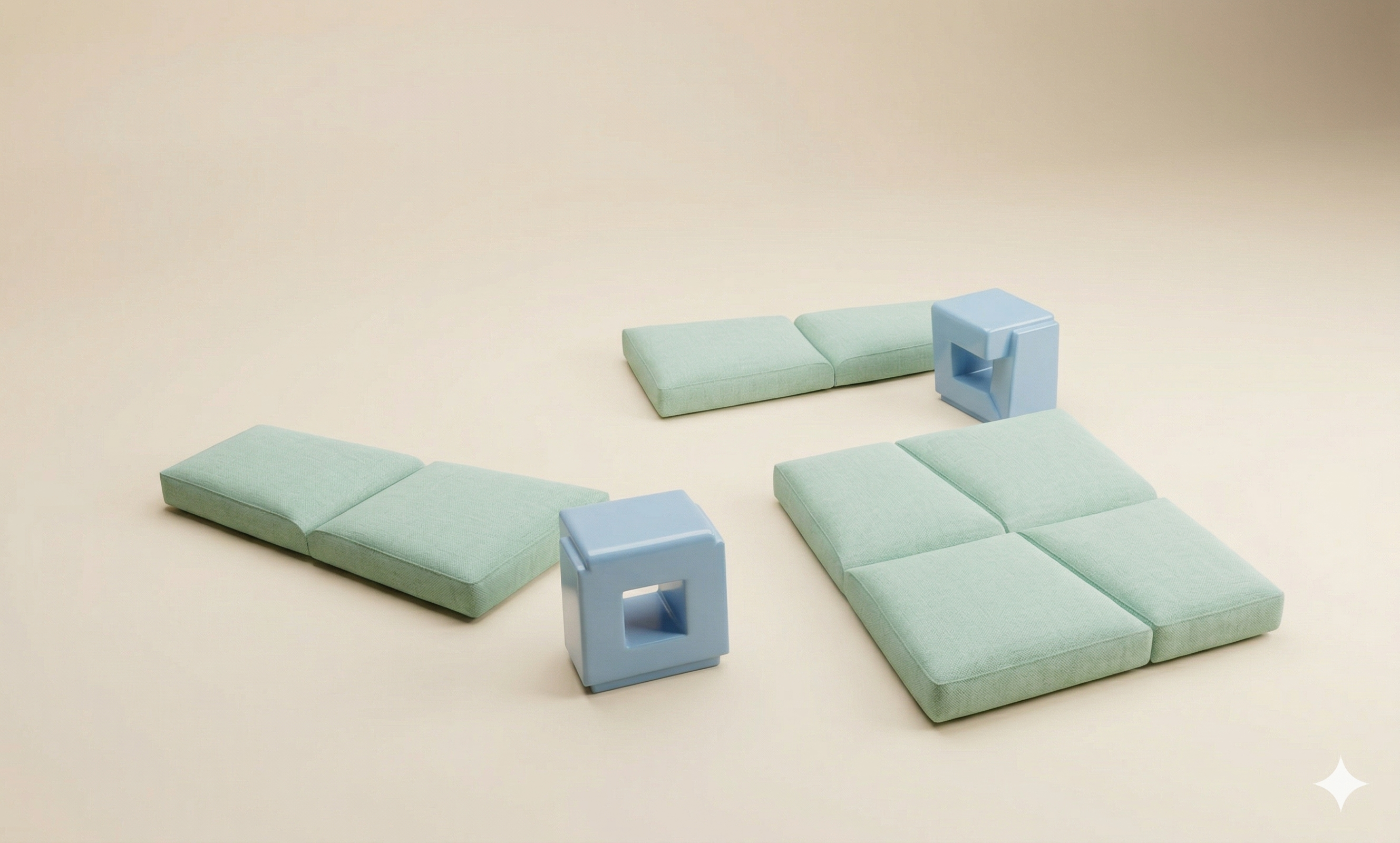 Modular seating in a corner arrangement